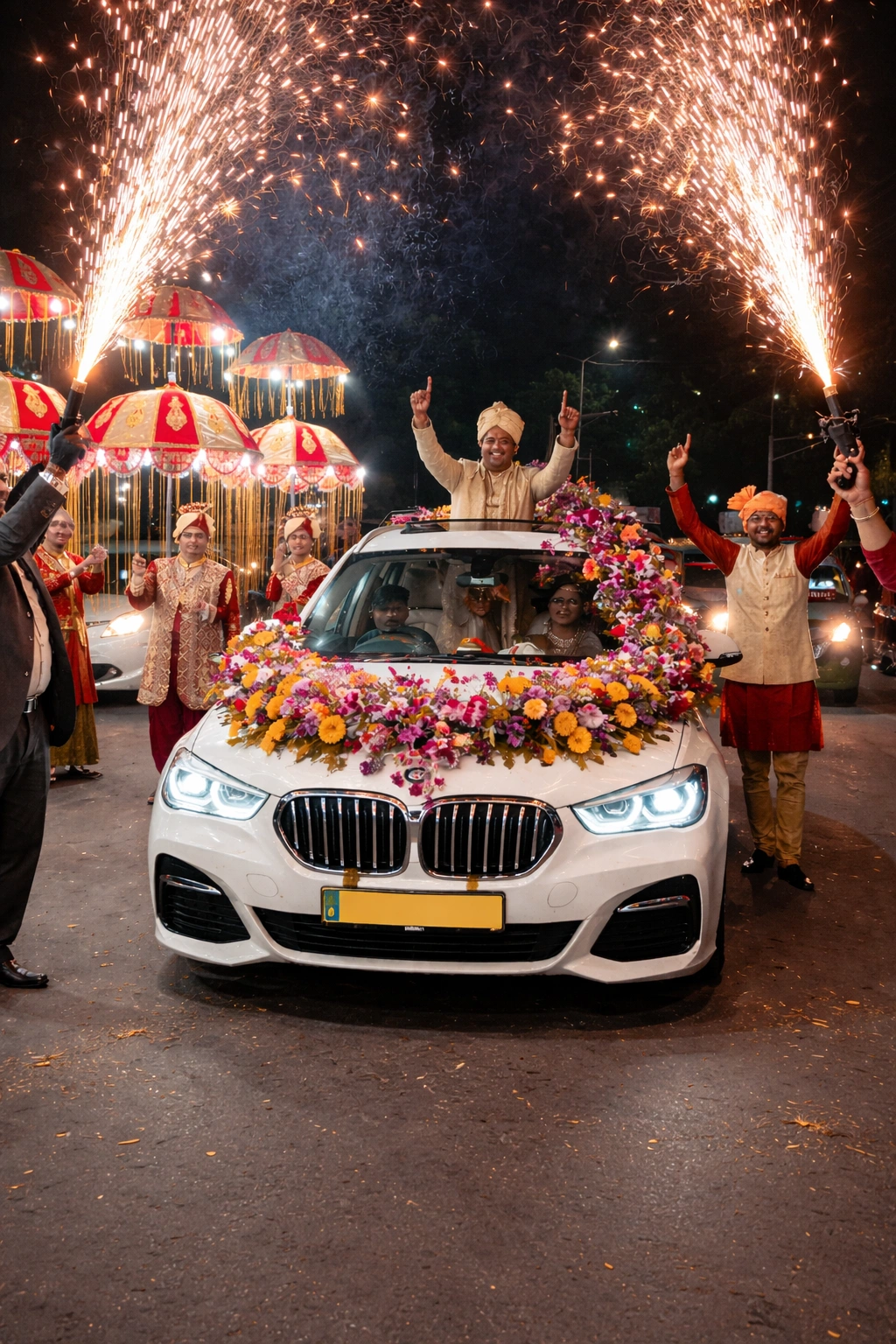 Wedding luxury car arrival